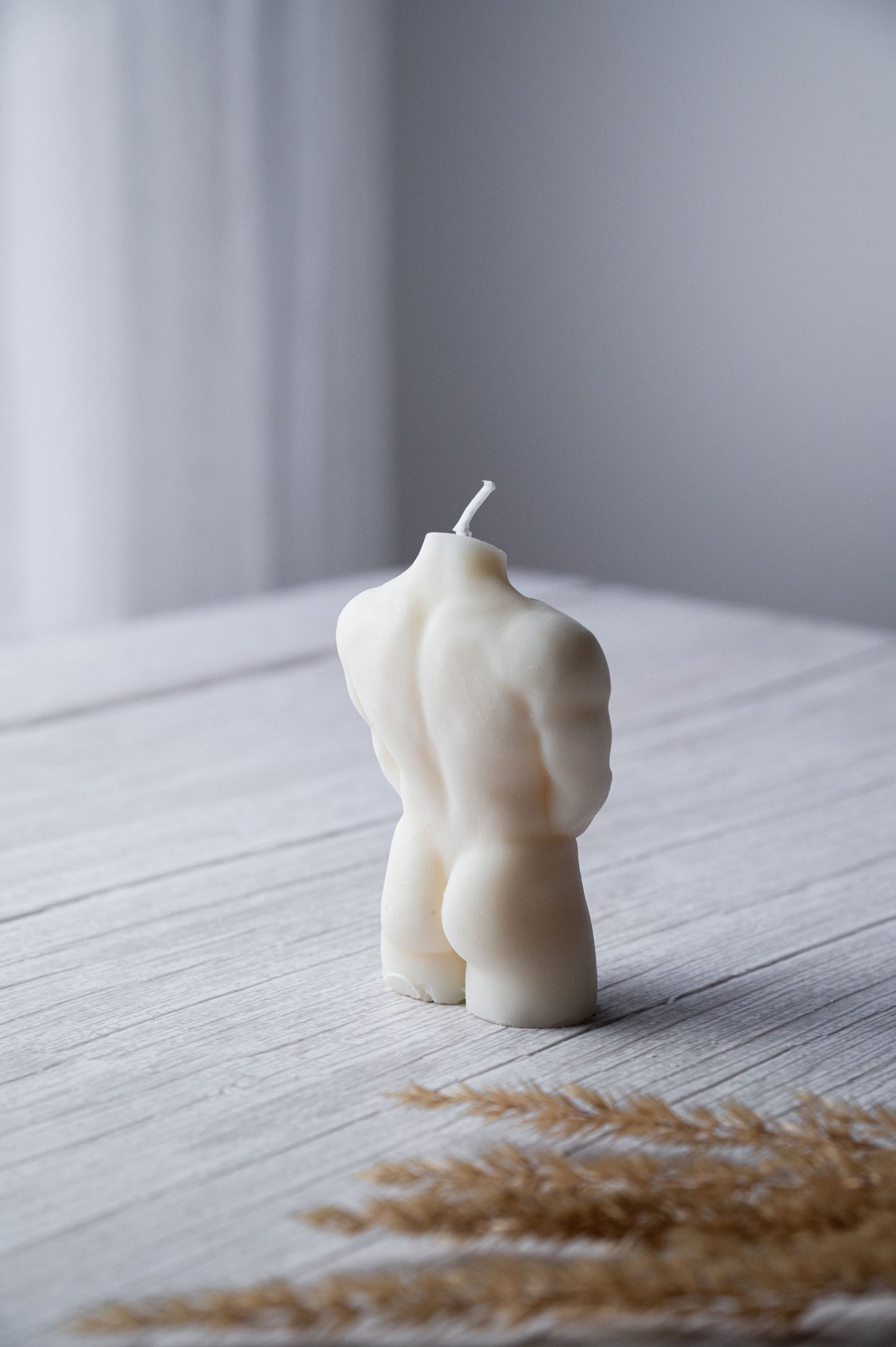 Hand-poured naked man candle, sustainable soy wax décor piece
