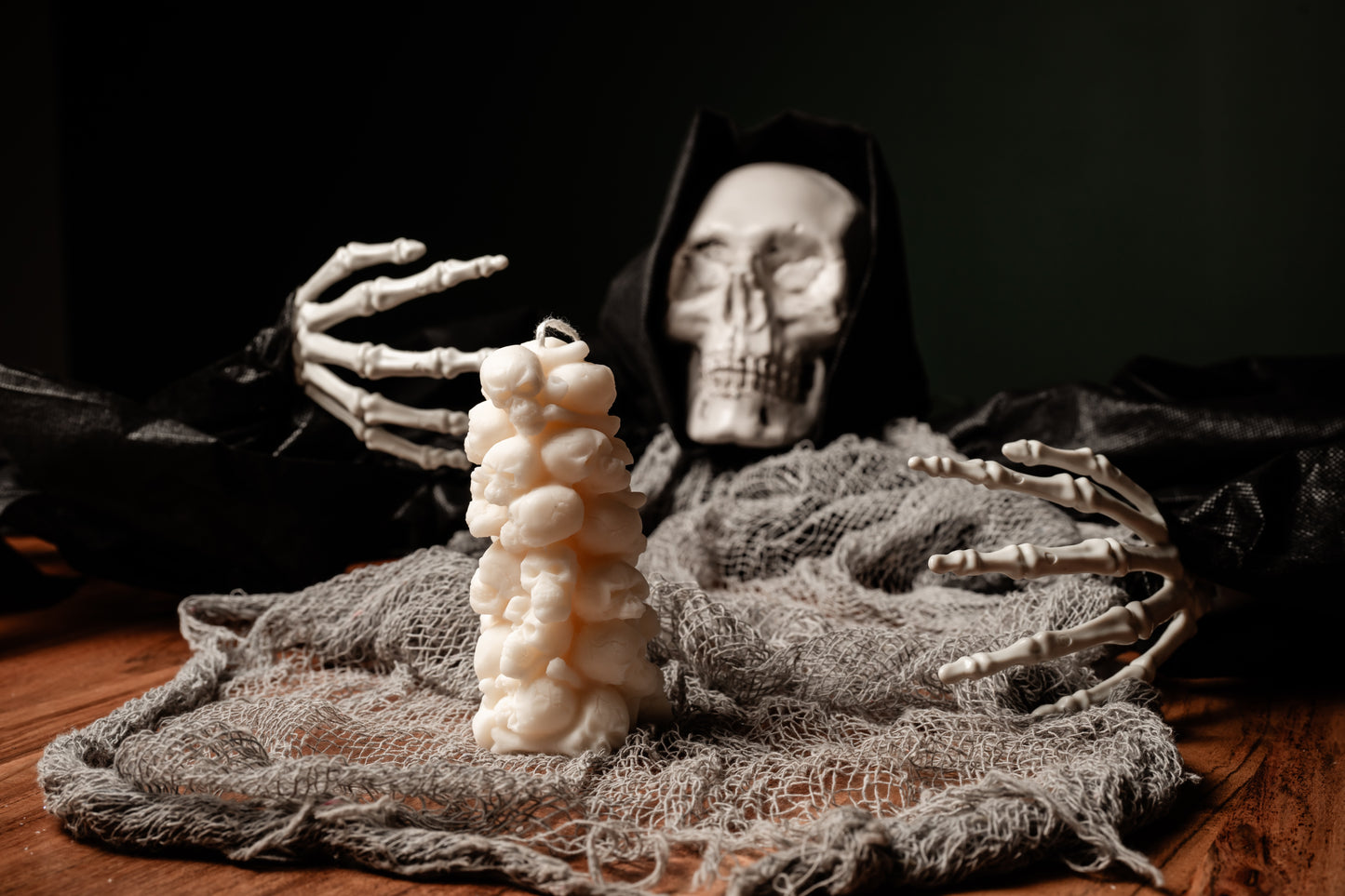 Skull Tower Candle – handmade soy wax spooky Halloween skeleton décor