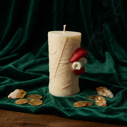 Money Talks Red Lips Candle | Lips Biting Cash Soy Candle - Rituel Riche