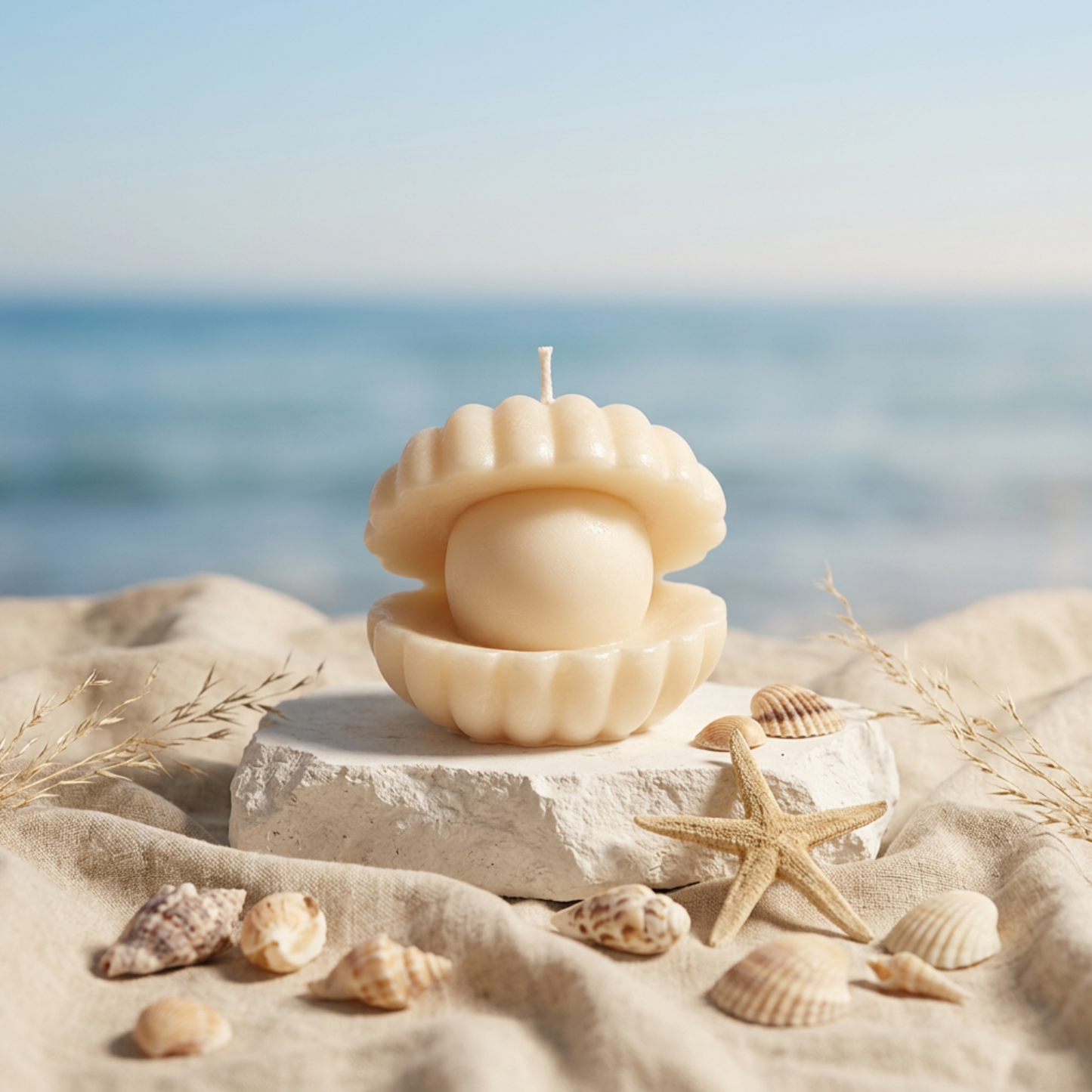 Seashell Pearl Candle | Clam Shell & Pearl Soy Candle - Aqua Élan