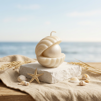 Seashell Pearl Candle | Clam Shell & Pearl Soy Candle - Aqua Élan
