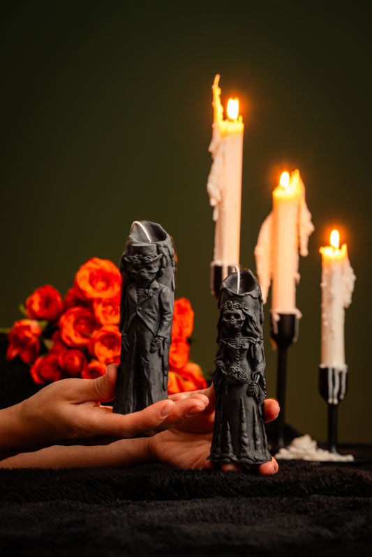 Halloween Ghost Candle Set – spooky soy wax bride and groom design
