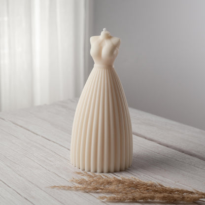 Hand-poured wedding dress candle, sustainable art-inspired décor