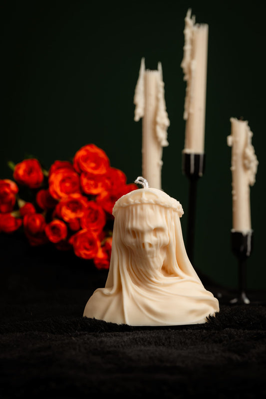 Large Skeleton Veiled Candle – Handmade Soy Wax Bust