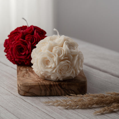 Rose Love Candle handcrafted from soy wax, floral ball design