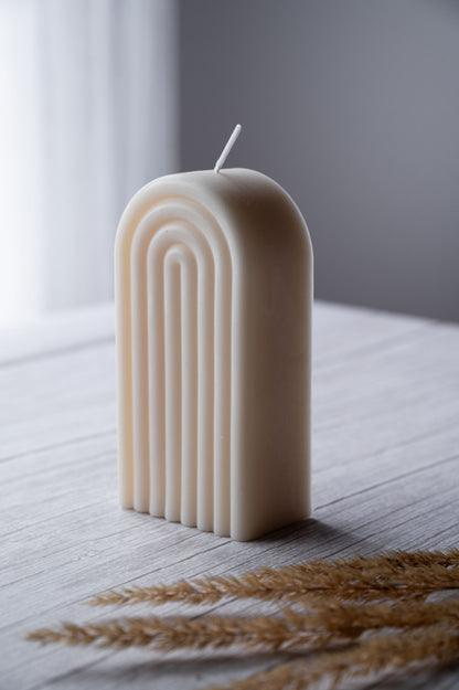 handcrafted rainbow pillar candle vegan